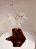 Whale Figurine on Walnut Wood Base | Handcrafted Glass Ocean Decor