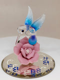 Hummingbird with Pink Flower Figurine | Handcrafted Glass Bird Home Decor