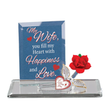 My Wife Happiness and Love Glass Rose Figurine with Crystals and Heart Tag