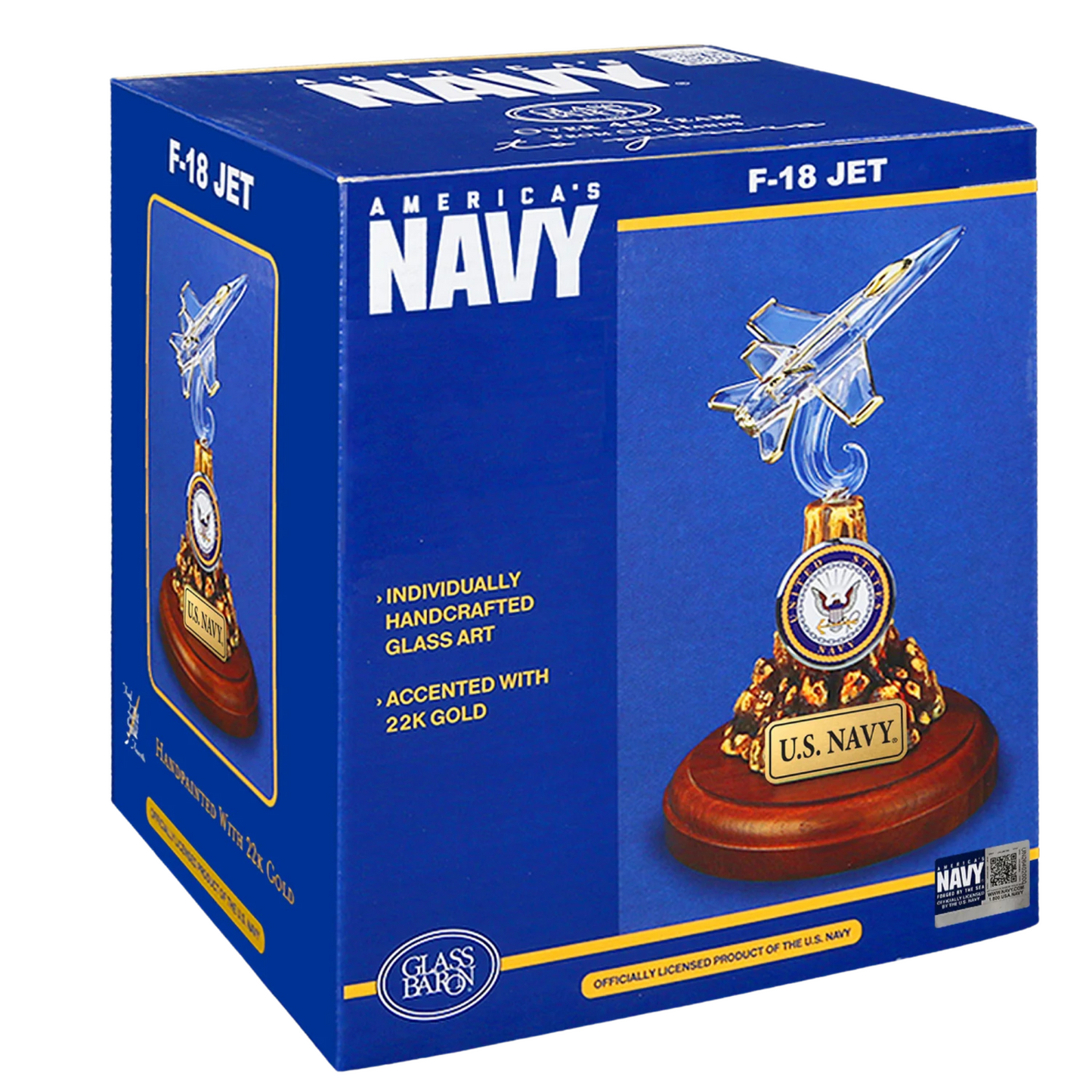U.S. Navy F-18 Fighter Jet Glass Figurine Gift | Military Aviation Collectible Decor