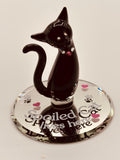 Spoiled Cat Glass Figurine | Handcrafted Black Cat Decor with Crystal Accents
