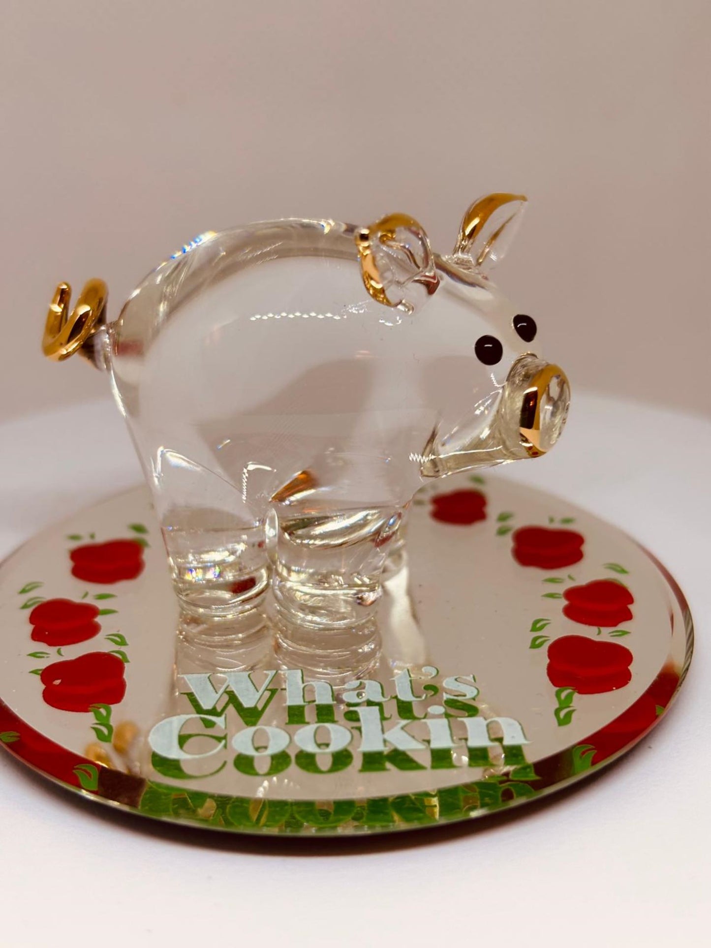 Pig “What’s Cookin” Figurine Handcrafted Glass Farm Pig Decor