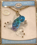 Blue Frog Necklace Handcrafted Glass Frog Pendant on 18" Gold Plated Chain