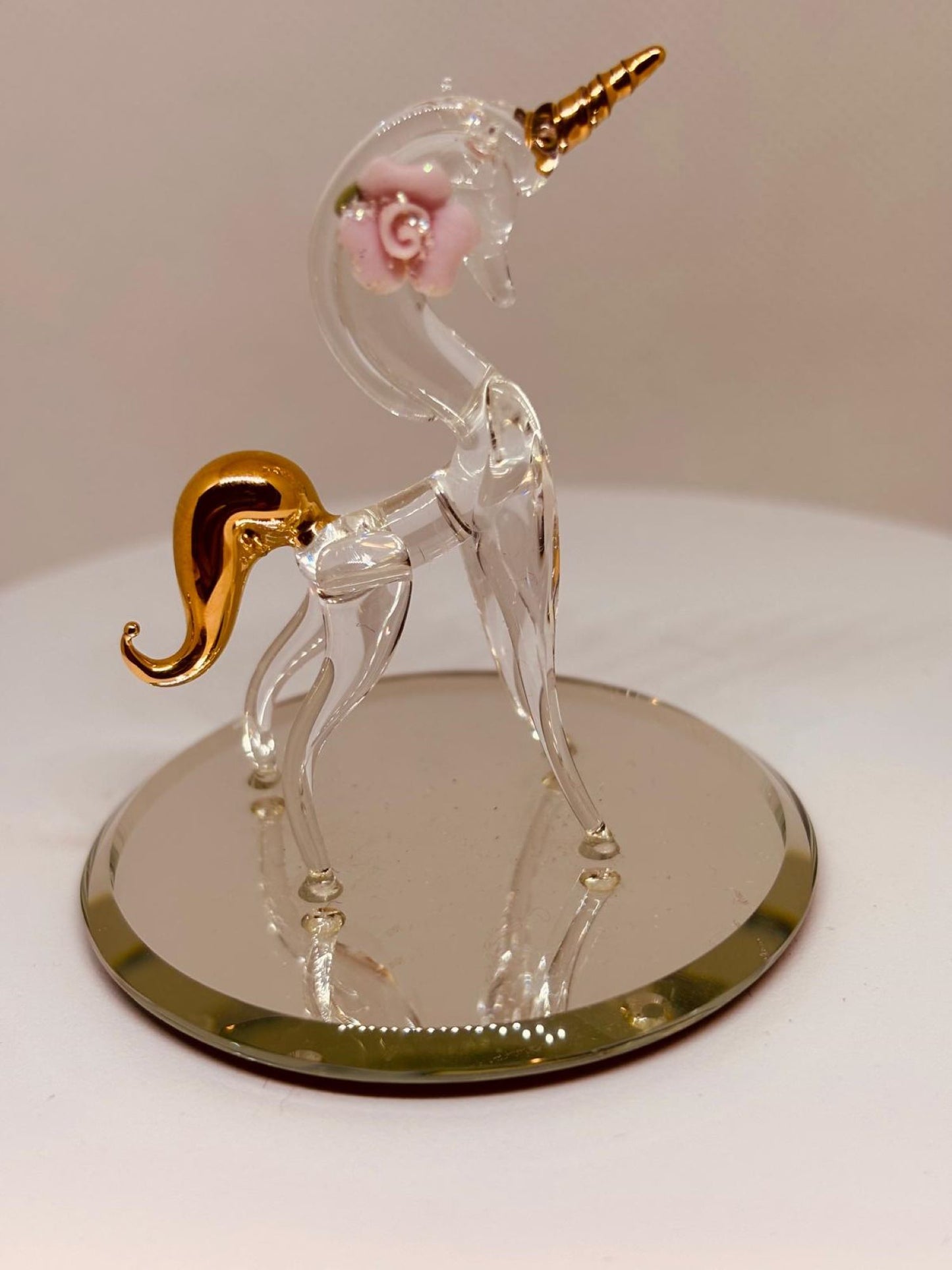 Dainty Unicorn Figurine Handcrafted Glass Unicorn with Gold Accents