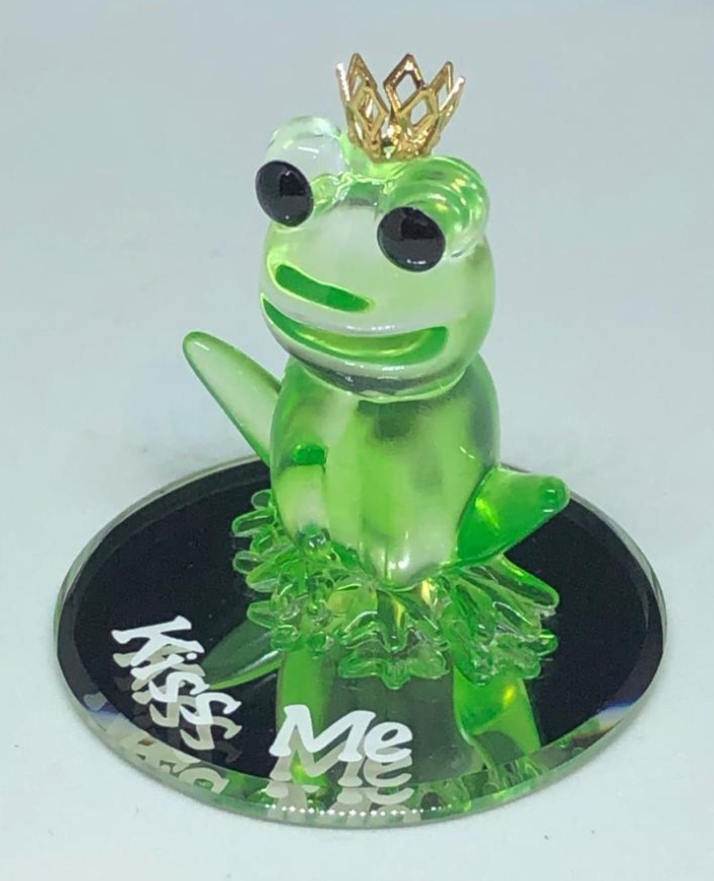 Glass Frog Figurine with Crown Kiss Me Frog Prince Gift Decor