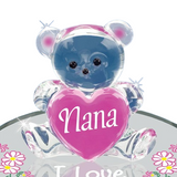 Handmade Bear & Heart Figurine, Glass Pink Heart, Grandma Gift, Mother's Day Gift, Gift for Nana