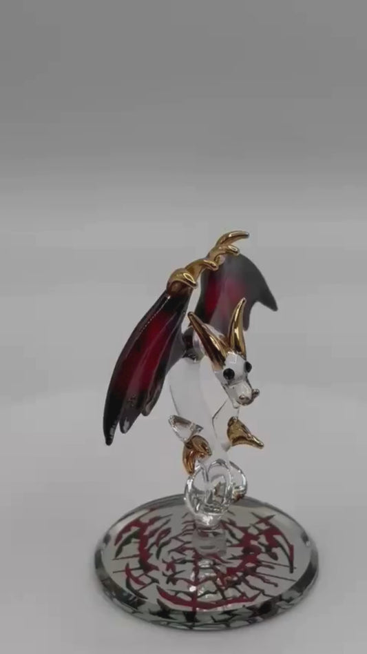 Glass Dragon Figurine, Handcrafted Red Winged Dragon, Fantasy Decor, Dragon Lover Gift, Collectible