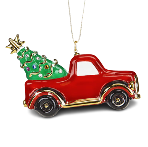 Glass Baron Red Christmas Truck Ornament with Crystals Accents