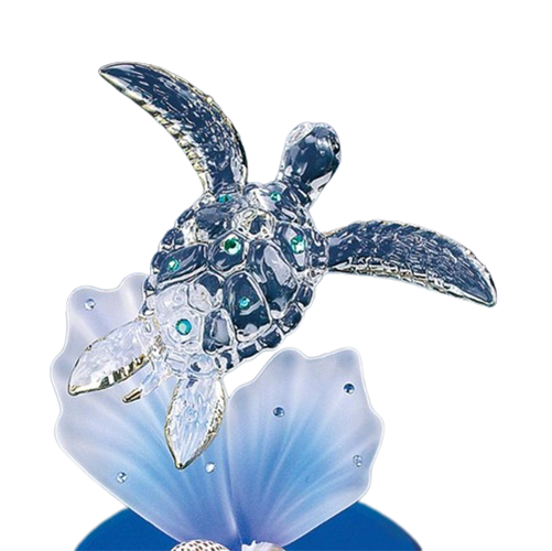 Glass Baron Sea Turtle on Blue Coral Collectible Figurine