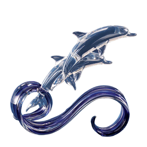 Glass Blue Wave Double Dolphin Figurine