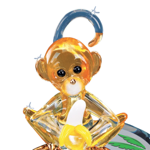 Banana Monkey, Yellow Glass Monkey, Handcrafted Glass Figurine, Home Decor, Gift for Dad, Mom