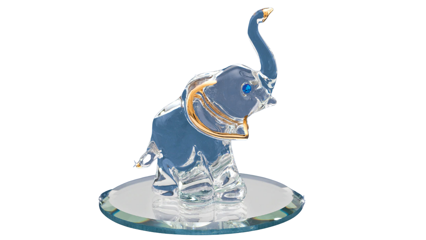Glass Baron Elephant Figurine with Crystals and 22kt Gold Accents