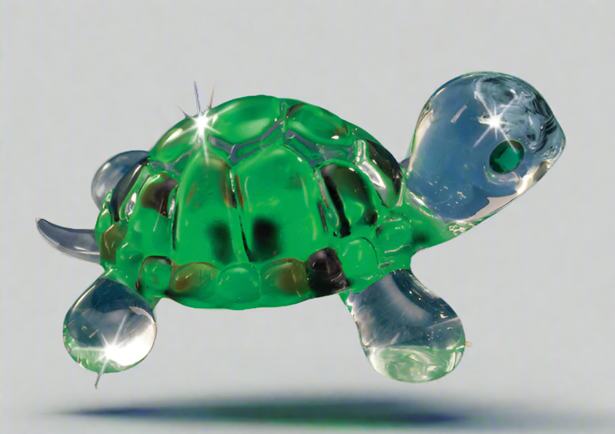 Glass Turtle Figurine, Handcrafted Collectible, Green Turtle Statue, Home Decor