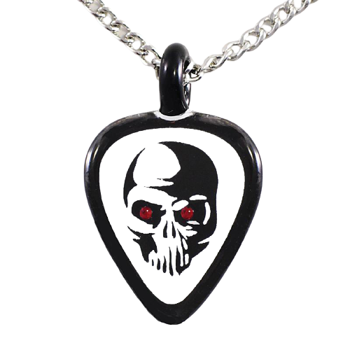 Guitar Pick Necklace, Handcrafted Glass Necklace, Silver Necklace, Skull Lovers Pendant, Holiday Gift