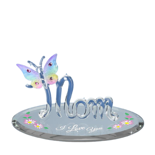 Butterfly Figurine I Love You Mom, Mother’s Day Gift for Mom,  Glass Butterfly Figurine, Handcrafted Crystals Butterfly, Gift for Mom