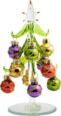 Glass Christmas Tree w/ Round Sparkle Ornaments  ~ 6" ~ XM-697