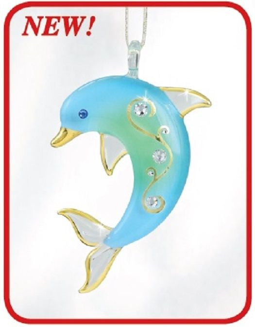 Glass Baron Dolphin Ornament with Crystals and 22kt Gold Accents