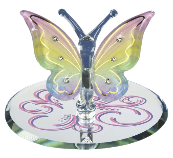 Rainbow Flutter Glass Butterfly Handcrafted Collectible Figurine with Crystals Accents