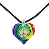 Heart Necklace, Rainbow Peace Sign Necklace, Handcrafted Heart Pendant Valentines Day Gift, Mother's Day Gift