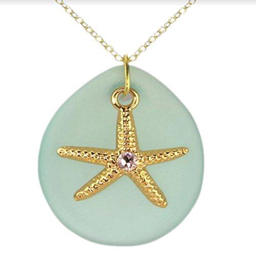 Starfish Necklace, Sea Glass Starfish Charm, Ocean Nautical jewelry, Beach glass jewelry, Gift for Her, Wife