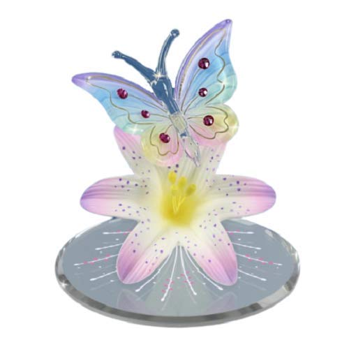 Butterfly and Lavender Lily Glass Collectible Figurine