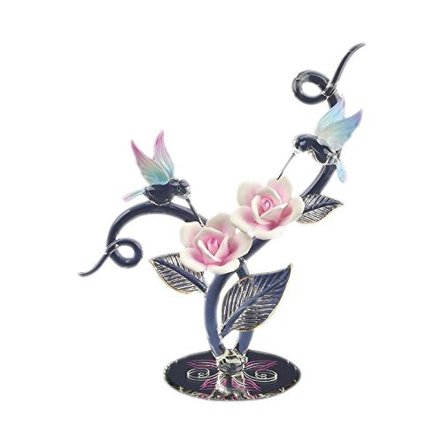 Glass Rose Garden with Hummingbirds Collectible Figurine
