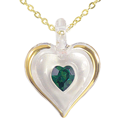 Glass May Birthstone Heart Necklace with Crystal Accents