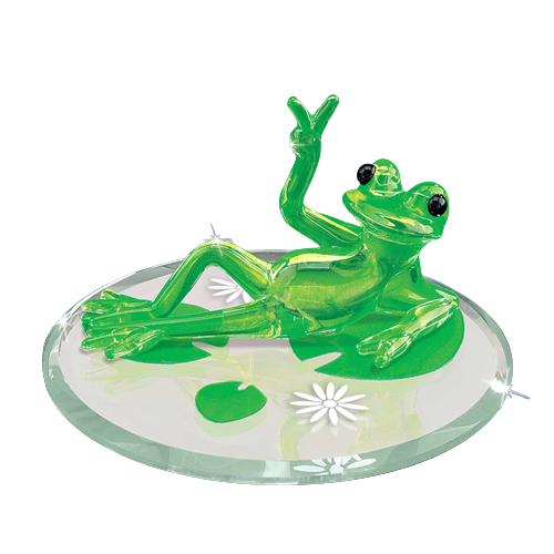 Little Green Frog, Peace Sign Glass Frog, Handmade Gift Figurine, Home Decor, Gifts for Her/Him, Animal Decor
