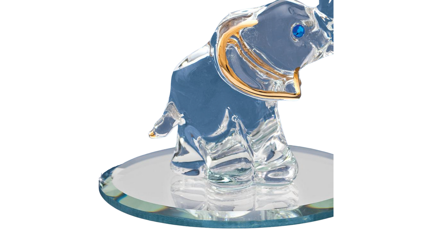 Glass Baron Elephant Figurine with Crystals and 22kt Gold Accents