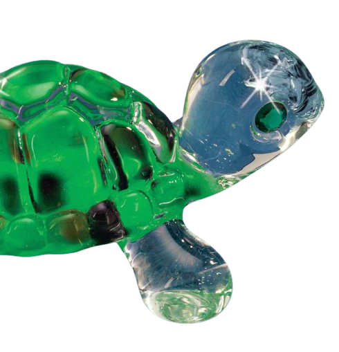 Glass Turtle Figurine, Handcrafted Collectible, Green Turtle Statue, Home Decor