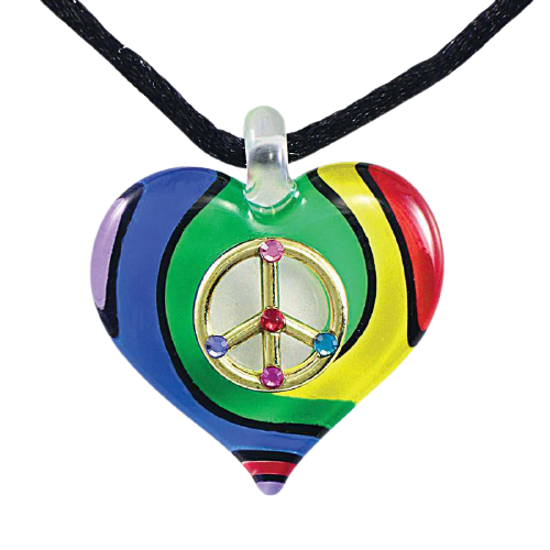 Heart Necklace, Rainbow Peace Sign Necklace, Handcrafted Heart Pendant Valentines Day Gift, Mother's Day Gift