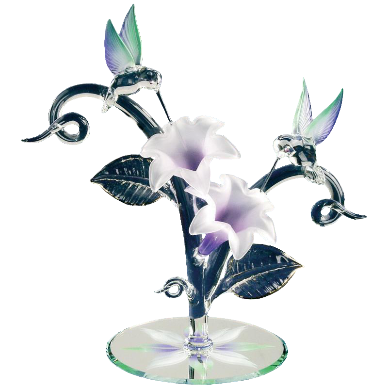 Hummingbirds & Lavender Lilies Figurine, Glass Hummingbird Sculpture, Handmade Hummingbird, Home Decor, Valentines Day Gift, Mothers Day