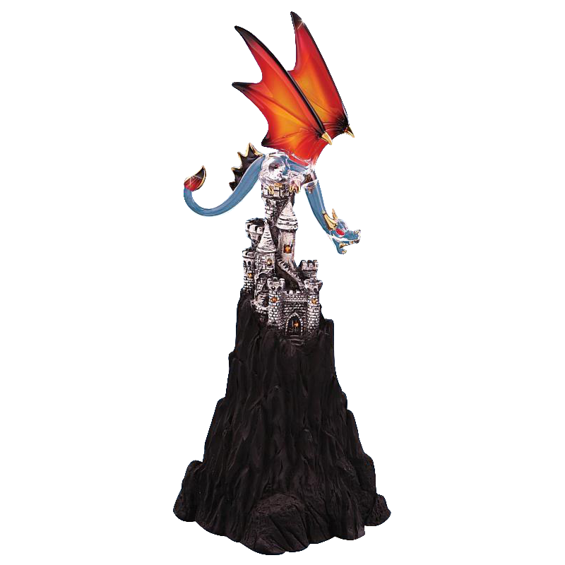 Glass Dragon Castle Villian Figurine with Genuine Crystals