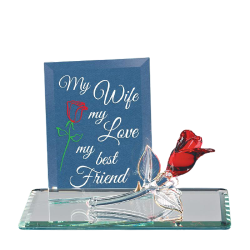 Glass Rose Figurine My Wife, My Best Friend with 22kt Gold Accents