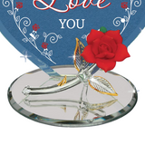 Handcrafted Glass Red Rose, Heart Figurine, I Love You, Anniversary, Wedding, Mother's day, Gift for Her