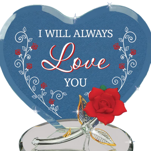 Glass Baron Red Rose I Will Always Love You Figurine with 22Kt Gold Accents