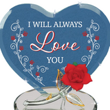 Handcrafted Glass Red Rose, Heart Figurine, I Love You, Anniversary, Wedding, Mother's day, Gift for Her