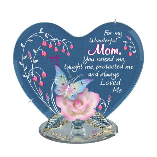 Glass Baron Butterfly and Pink Rose Wonderful Mom Figurine