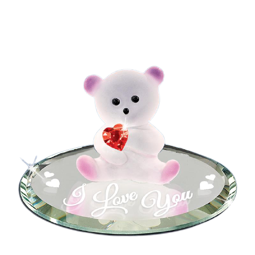 Glass Bear Collectible Figurine with Crystal Heart Accent