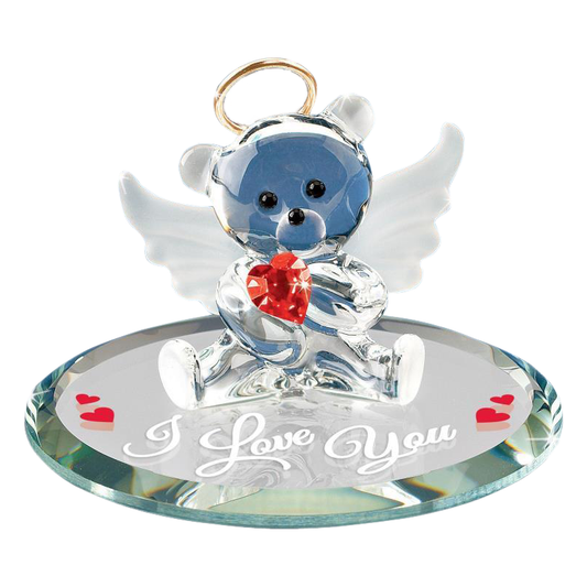 Angel Bear Glass Collectible Figurine with Crystal Heart
