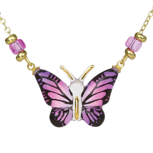 Glass Baron Purple Butterfly Necklace Accented with 22Kt Gold