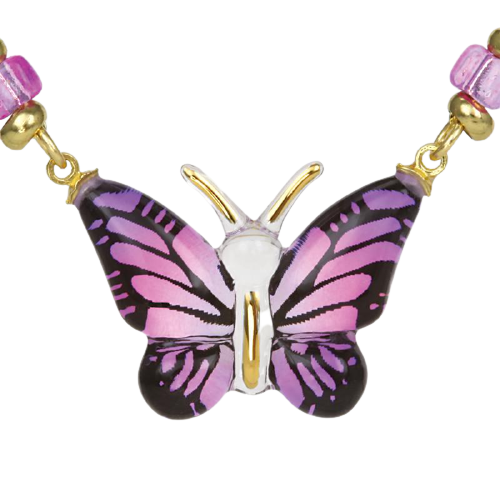 Glass Baron Purple Butterfly Necklace Accented with 22Kt Gold