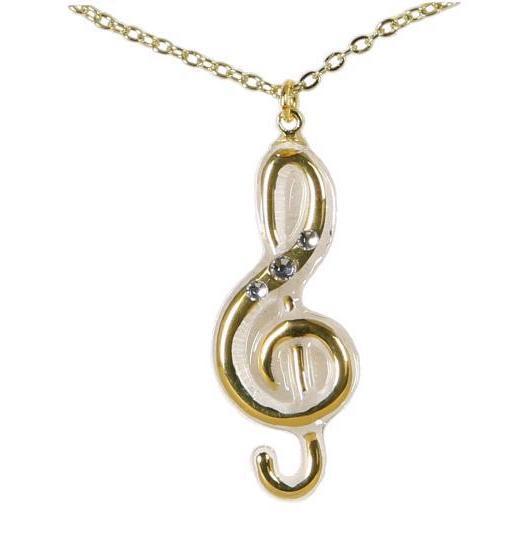 Glass Baron Treble Clef Music Note Necklace with Crystals Accents