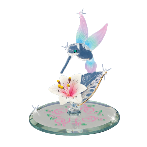 Glass Baron Hummingbird and Lily Figurine with Crystal Accents