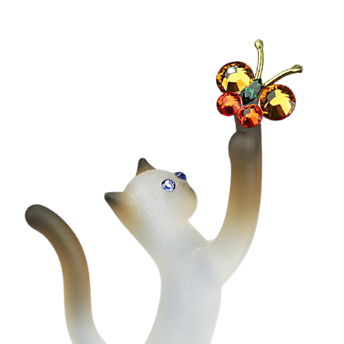 Cat with Butterfly Figurine, Glass Siamese Cat, Cat Lover Gift, Handmade Gift For Mom, Dad, Wife, Home Decor