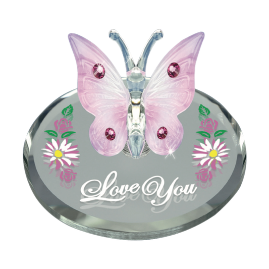 Glass Butterfly "Love You" Accented with Genuine Crystals