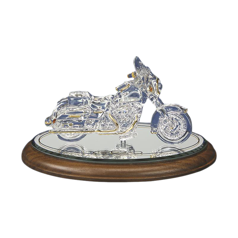 Glass Figurine Big Cruiser Motorcycle Accented with 22kt Gold