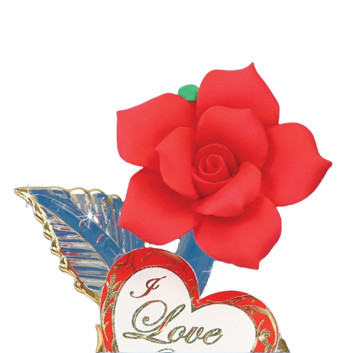 Glass Baron Red Rose Figurine I Love you with 22kt Gold Accents