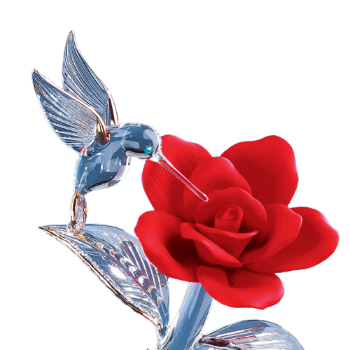 Glass Hummingbird Figurine, Hummingbird and Rose, Bird Decor Statue, Home Garden Decorations, Gift for Her, Mom, Women