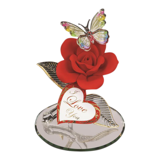 Butterfly and Red Rose I Love You Glass Handcrafted Collectible Figurine